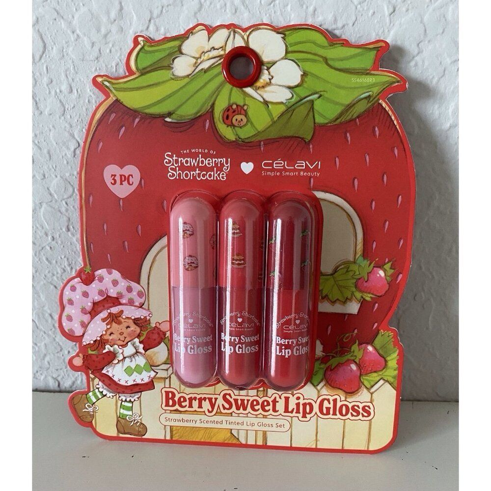 Set Of 3 Celavi STRAWBERRY‎ SHORTCAKE BERRY SWEET Tinted Scented Lip Gloss Trio